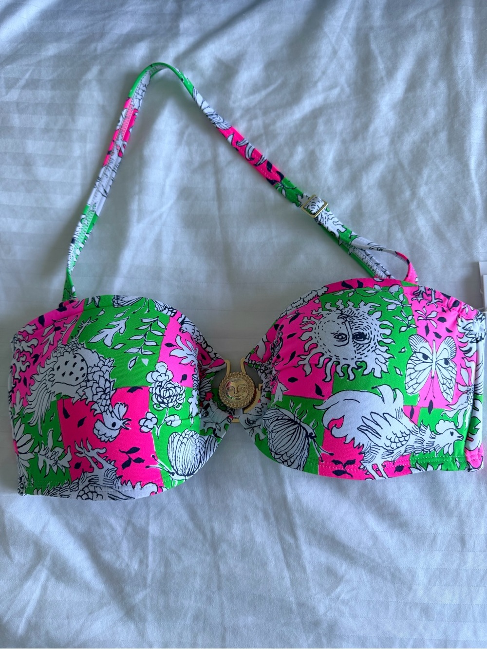 Lilly Pulitzer Pink and Green Tropical Print Bikini Top